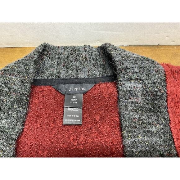 Ali Miles Boucle Knit Flyaway Colorblock 3/4 Sleeve Cardigan Sweater Womens 2X - Picture 4 of 12